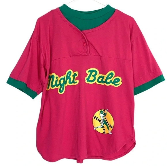 Vintage 90s Gitano Night Babe Layered Tshirt PJ Top Pink Green Women’s Small - Picture 1 of 9